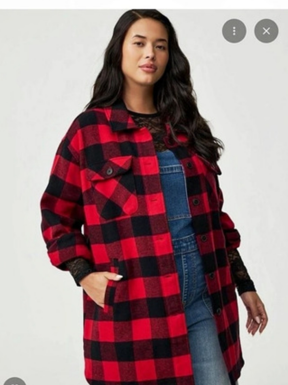 Torrid Brushed Twill Cotton Shacket Checkered Red & Black Size 3X